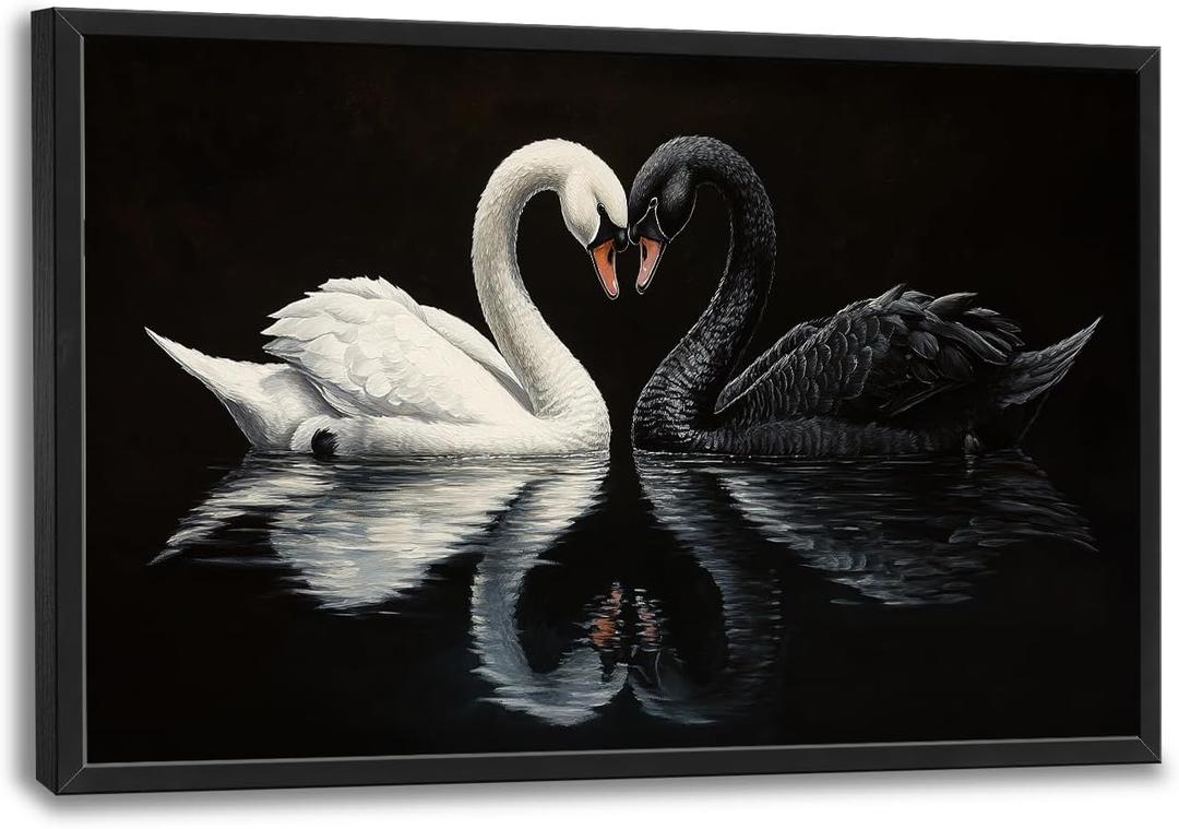 Swan Wall Art Black and White Pictures Wall Decor Large Goose Canvas Prints Framed Artwork Paintings Home Decorations for Living Room Dinning Room Bedroom Bathroom 36"x24"