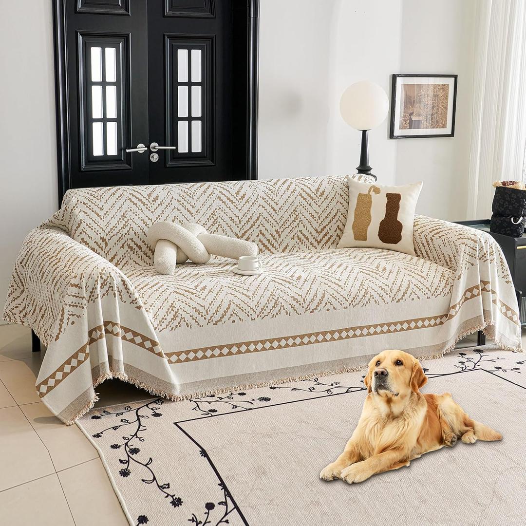 HAOMAIJIA Non Slip Couch Cover Sofa Covers for 2 Cushion Couch Washable sectional Couch Covers for Dogs pet Furniture Protector Couch Cover Blanket for Living Room (MR-Khaki, 71"x102")