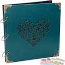 Photo Album DIY Scrapbook, 10x10 inch 50 Pages Vintage Leather Cover Three-Ring Binder Love Picture Booth Albums with 408pcs Self Adhesive Photos Corners for Memory Keep, Heart (Jasper Green)