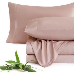 JSD Dusty Pink 100% Viscose Derived from Bamboo Sheet Set Queen, Cooling Sheets for Hot Sleepers, Soft Silky Breathable Bed Sheets Extra Deep Pocket