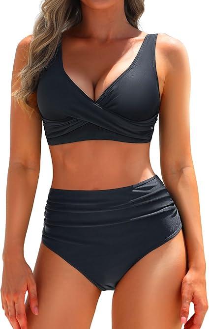 Yonique Women's Two Piece High Waisted Bikini Set Tummy Control Swimsuit Full Coverage Bathing Suit XL