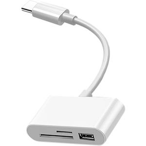 USB C to SD Card Reader with USB 3.0 Thunderbolt to Micro SD TF Card Reader 3 in 1 USB-C to USB Camera Memory Card Reader Adapter Compatible with MacBook Pro/Air iMac M1 XPS13/15 RRSITIAU (White)
