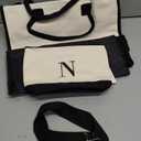 BAGAIL Personalized Initial Tote Bag,Birthday Gifts for Women, Monogrammed Beach Bag for Mom, Teachers, Friends (Ivory)