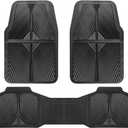 CAR PASS Rubber Floor Mats, All Weather Waterproof Trim-to-Fit Automotive Mats for Cars Trucks SUV, Anti-Slip Easy Clean, Heavy Duty Full Set 3-Piece, All Black Global Recycled Standard