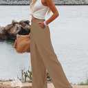Fooullaide Women High Waist Wide Leg Palazzo Dressy Work Pants with Pocket (Brown, M)