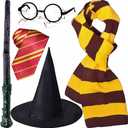 15Pcs Tie Costume Striped Scarf Necktie Wand Wizard Glasses Hat Lightning Bolt Tattoos Halloween Cosplay Party Supplies Accessories for Kids and Adults