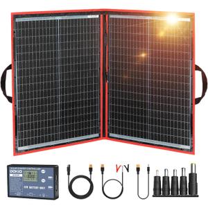 DOKIO 100W Portable Foldable Solar Panel Kit (19x26in, 5.3lb), with Separate Controller and Dual USB, Monocrystalline Charger for 12V Batteries & Power Stations, RV Camping Trailer Emergency Backup