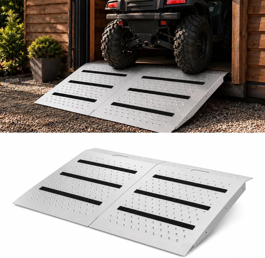 Upgraded 33" x 48" Shed Ramps with Anti Slip Strips, Heavy Duty 1500 LBS Loading Ramps for Sheds, Non Slip Punch Plate Lawn Mower Ramp Set for Garages Barns ATV Tractor Wheelbarrow, 2 PCS