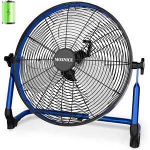 20" Portable Battery Operated Floor Fan, High Velocity Battery Fan, Rechargeable Wireless Battery Powered Fan, Waterproof, USB Output, 360°Adjustable Tilt for Home Outdoor Garage Greenhouse, Blue 20" Fan