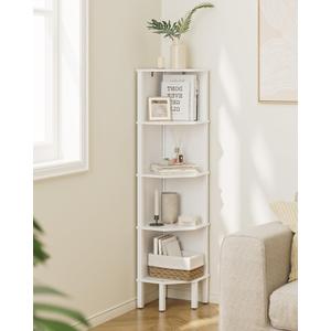 Corner Shelf, 5 Tier Corner Bookshelf, Display Corner Shelf Stand with Storage Rack, Wall Corner Bookshelf for Living Room, Bedroom, Office, White