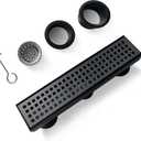 TECFORG 12 Inch Black Rectangular Shower Drain with Removable Quadrato Pattern Cover Grate Accessories and SUS304 Stainless Steel CUPC Certificate (12 inch)
