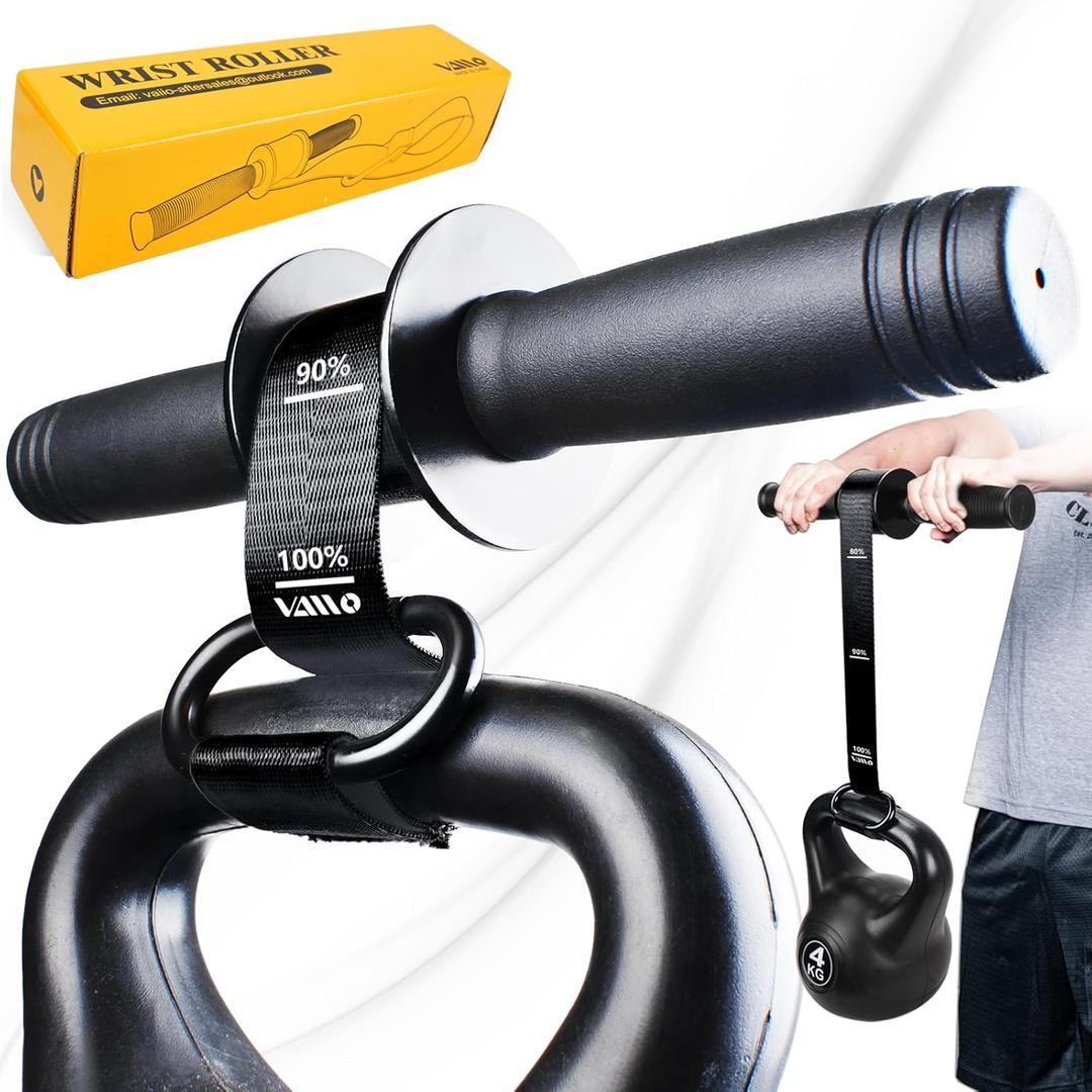 VAIIO Forearm Strengthener and Wrist Roller with Quick Locking Mechanism - Durable PVC Anti-Slip Grip Handles - Perfect for Men and Women - Ideal for Hand, Wrist, and Forearm Strength Training (Black)