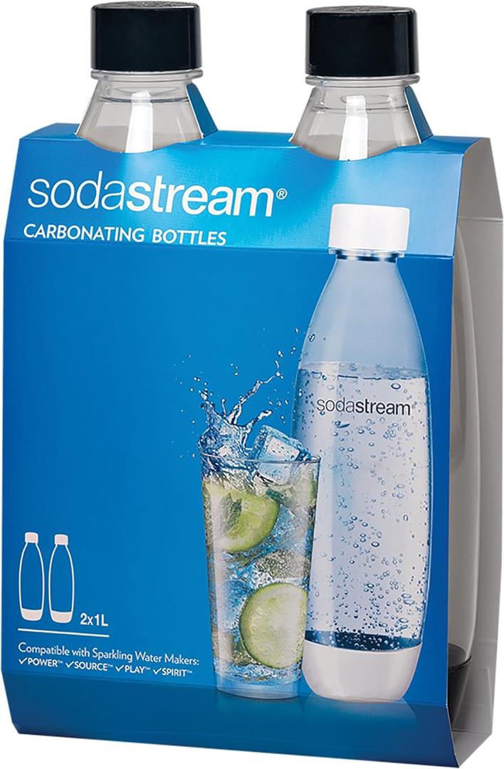 SodaStream - Slim Carbonating Bottles | Eco-Friendly & Reusable | Retains Carbonation Longer | Dishwasher Safe | BPA Free | 34 Fl Oz Capacity | 2-Pack, Black