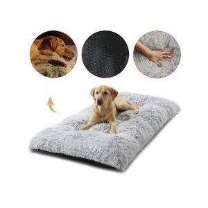 FCheng Plush Square Dog Mat, Cat Mat, Easy Wash, Non-Slip, Super Soft Deep Sleep Pet Bed, Suitable for Large, Medium and Small Dogs. (Gray, Large)
