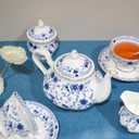 Bone China Tea Set, 21-Pieces Porcelain Tea Set for Adults, Tea Cups And Saucers for 6, with Teapot, Spoons, Sugar Bowl, Creamer Pitcher, Vintage Tea Set for Women Tea Party,Gift Box (Blue)