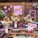 24Pcs Horse Centerpieces Sticks Table Decorations for Girl, Horse Themed Birthday Party Supplies, Racing Horse Western Cowgirl Pink Floral Centerpieces Table Toppers Home Decor