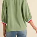 Tankaneo Womens 3/4 Sleeve Puff Tops Casual Loose Fit Patchwork Blouse Crew Neck T Shirts Tunic (L)