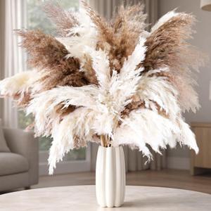 50 PCS Tall Pampas Grass for Floor Vase  17" Natural Fluffy Dried Pampas Grass Stems, Large 20 White & 30 Brown Pmpas Grass, Boho Pampas for Wedding, Home Decor, Halloween, Christmas