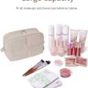 Narwey Travel Makeup Bag for Women Girl, Puffy Make up Organizer Cosmetic Bag, Cute Small Travel Toiletry Bag for Toiletries (Khaki)