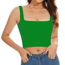 SanxiawaBa Sexy Crop Tops for Women Sleeveless Square Neck Double Layer Tank Cropped Top Green Medium