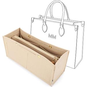 LEXSION Felt Purse Organizer Insert,Handbag Organizer with Detachalbe Zipper Pocket for ONTHEGO PM,3 Size 8034 Beige Small