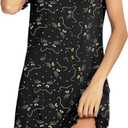 Womens Short Sleeve Sleepshirt Scoopneck Cute Nightdress Ruffle Comfy Nightgown (Small, Black Cat)