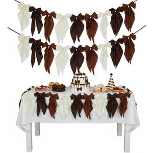 Boao 2 Pcs Brown Bow Garland Banner 6.5ft Pre Strung Satin Ribbon Hanging Garland for First Birthday Decorations Wedding Baby Shower DIY Craft Holiday Winter Decorations