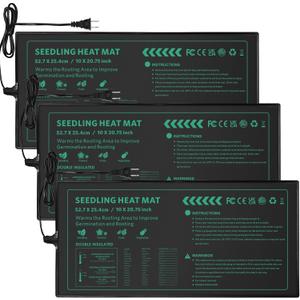 Seedling Heat Mat 3 Pack Durable Waterproof Plant Heating Pad 10"x 20.75" for Germination, Indoor Gardening, Greenhouse