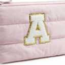 BAGSMART Personalized Makeup Bag with Initial, Pink Small Cosmetic Travel Organizer, Water-Resistant Pouch for Women & Teens for Bridesmaid Graduation (Initial-A, Small)