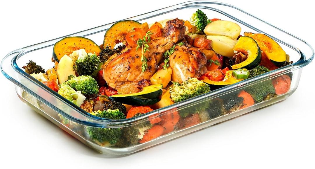 NUTRIUPS Glass Baking Dish Set for Oven, 3.7QT Glass Pan for Cooking,3.5L Rectangular Bakeware Casserole Dish