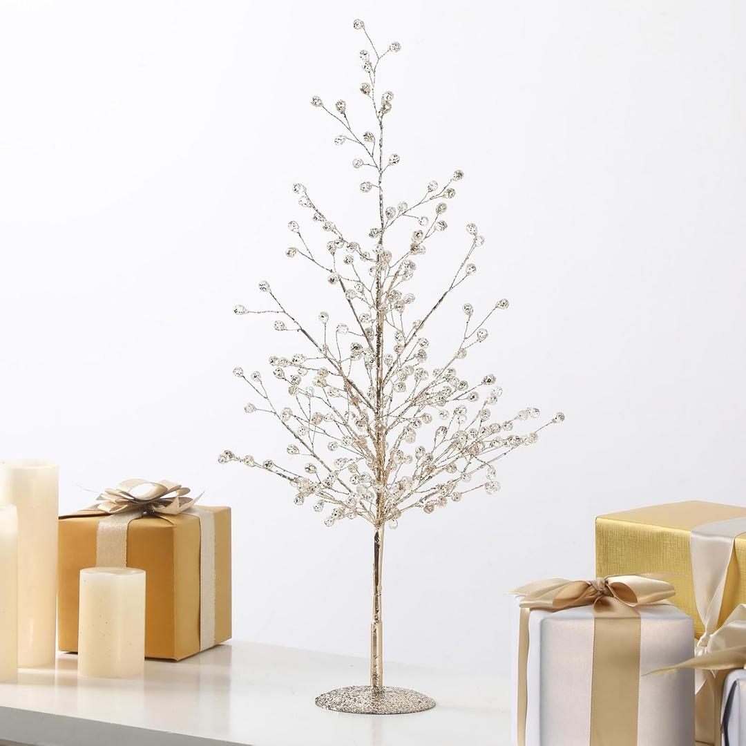 Meanplan 20 in Crystal Christmas Trees Decoration Xmas Crystal Artificial Christmas Tree Ornaments for Tabletop Centerpieces Bottle Brush Trees with Iron Base for Xmas Decor Gifts Home Fireplace Decor