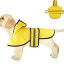 Dog Raincoat with Hood, Adjustable Dog Rain Jacket with Reflective Strip Yellow Waterproof Puppy Poncho for Small Medium Large Dogs (S)