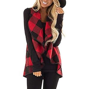 YACUN Women Plaid Vest Lapel Open Front Sleeveless Jacket Outerwear Cardigan with Pockets. 2 XL