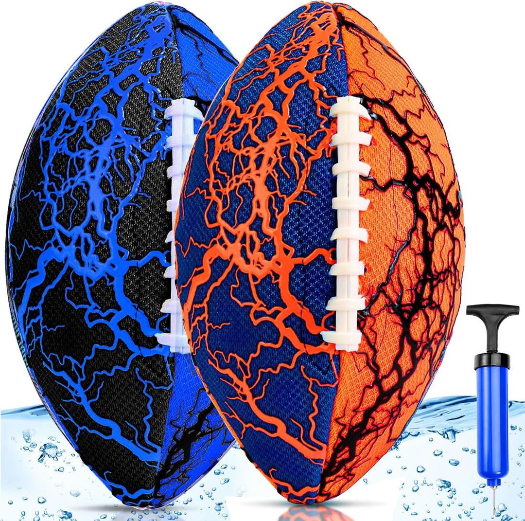 Jasonwell Pool Beach Water Football - 2Pack Strong Grip Waterproof Football for All-Weather Play Pool Toys Beach Games Outdoor Sports Toy Christmas Birthday Gifts for Kids Boys Teens Adults (orange&blue)