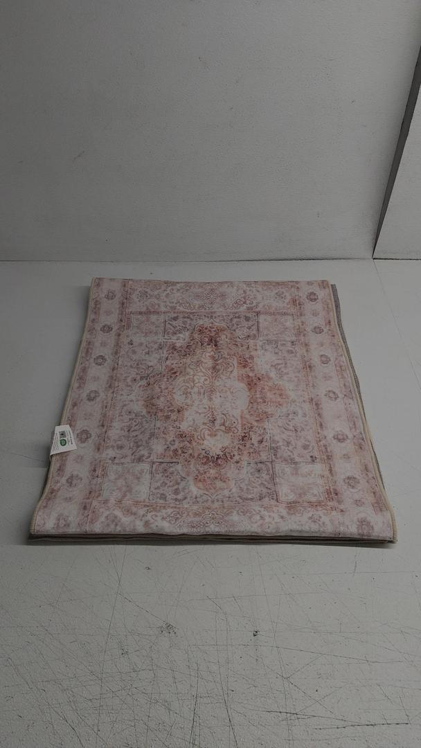 BESTSWEETIE 2x3 Area Rugs Machine Washable No Pile Non Slip Vintage Rugs for Living Room&Bedroom&Dinning Room Bohemian Distressed Carpet Indoor, Pink 13 x 116 In