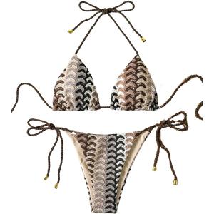ZAFUL 2 Piece Triangle Bikini for Women Knitted Rope Halter Bikini Sets Sexy Bathing Suit Side Tie Swimsuits Beachwear (Medium)