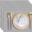 Cloth Placemats Set of 6, Cotton Linen Blend Machine Washable Durable Linen Table Mats, Heat Resistant Placemats Wrinkle Free Place Mats for Dining Table, Easy to Clean (Light Grey, 6)