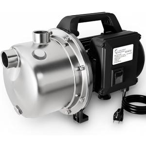 LANCHEZ Shallow Well Pump, Stainless Steel Water Transfer Pump, 115V Garden Irrigation Pump, Water Booster Jet Pump for Home Garden Lawn Farm, Black