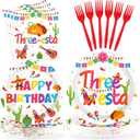 96Pcs Three Esta Party Decorations Mexican Third Birthday Plates and Napkins Tableware Set Mexican Taco 3rd Birthday Decorations Favors for Baby Shower Fiesta Cinco De Mayo Party Supplies Serve 24
