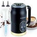 Milk Frother with LED Touchscreen & Temp Display, 4in1 Electric Milk Steamer for Hot & Cold Foam, Adjustable Temperature, Silent Frothing, NonStick Coating for Coffee, Latte, Hot Chocolate