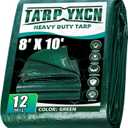 Green Heavy Duty Tarp 8x10 Feet, 12 Mil Thick Waterproof Poly Tarps Cover UV Resistant, Rip & Tear Proof with Metal Grommets Every 20 Inche