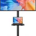 AX WABER Mobile TV Floor Stand for 13-50 inch LCD LED Flat/Curved Panel Screen TVs up to 77 lbs, Height Adjustable TV Stand Mount with Tilt VESA 200x200, Portable TV Stand with Shelf AX2007TBM