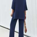 PRETTYGARDEN 2 Piece Lounge Sets for Women Summer 2025 Short Sleeve Tops Wide Leg Pants Matching Travel Outfits Clothing (Navy, X-Small)