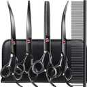 Professional Dog Grooming Scissors Kit Black 6 in 1, Dog Shears for Grooming 6CR Premium Stainless Steel Grooming Scissors Kit for Dogs Cat Pet