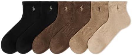 POLO RALPH LAUREN Men's Athletic Performance Cotton Ankle Socks-6 Pair Pack-Moisture Wicking Mesh 10-13