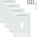 Wall Plates, Duplex Outlet Covers, Toggle Light Switch Plates, Decorator Light Switch Cover, Bamboo Fiber Material Wall Plate, Standard Size Wall Plates of various styles, White (1 Gang Toggle 4 Pack)