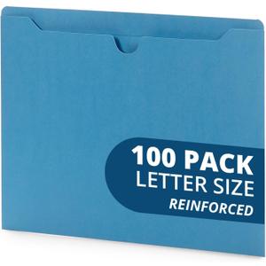 Blue Summit Supplies 100 Blue File Jackets, Reinforced Straight Cut Tab, Designed for Use in Standard Hanging Files, Letter Size, 100 Pack