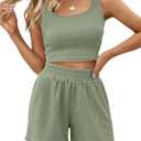 Trendy Queen Two Piece Summer Outfits 2 Piece Sets 2025 Sleeveless Matching Lounge Crop Top High Waisted Short (X-Large, Green)