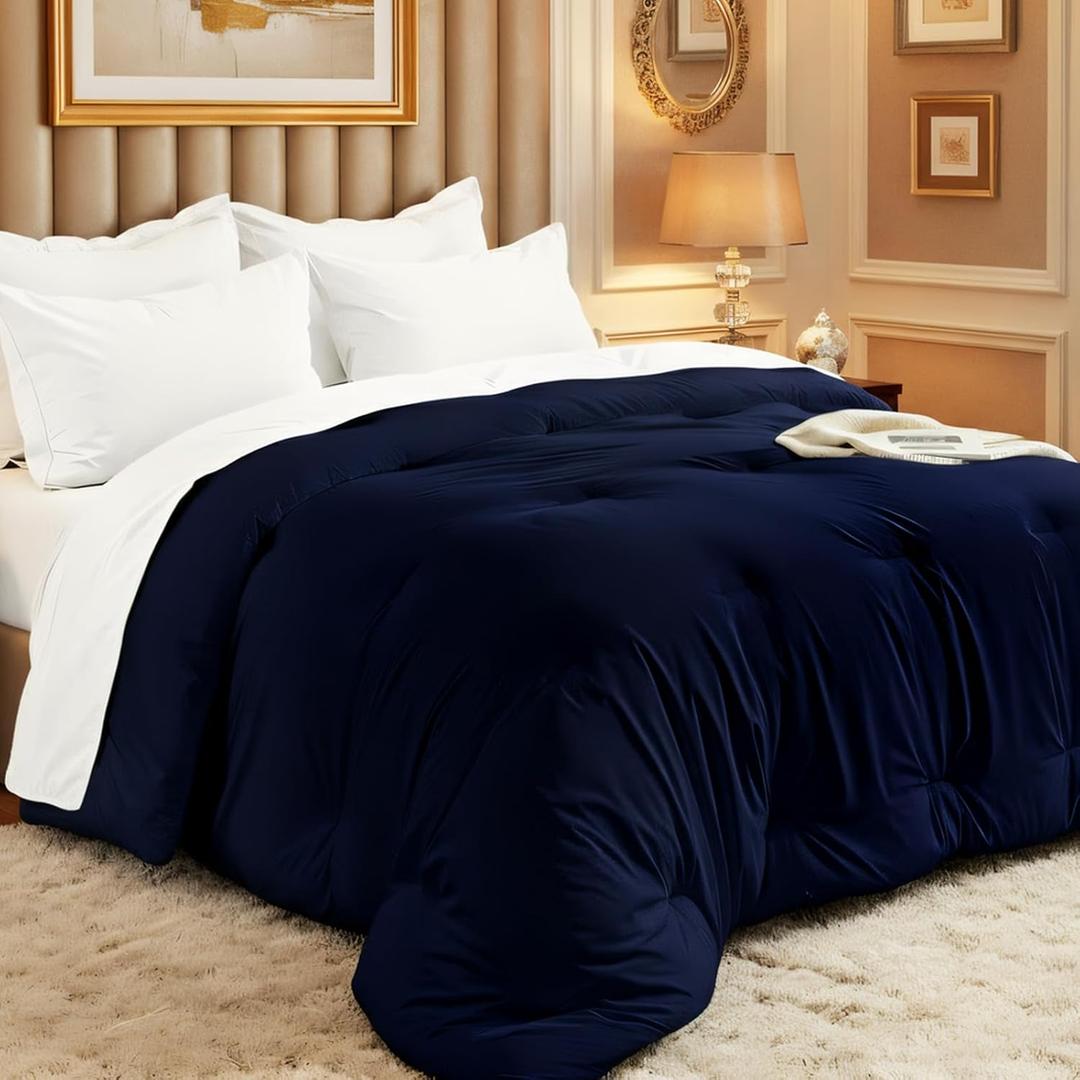 Comforters Full Size, All Season Quilted Bed Comforter, Ultra-Soft Down Alternative Duvet Insert with 4 Tabs, Lightweight Bedding Blanket - Machine Washable, Navy Blue