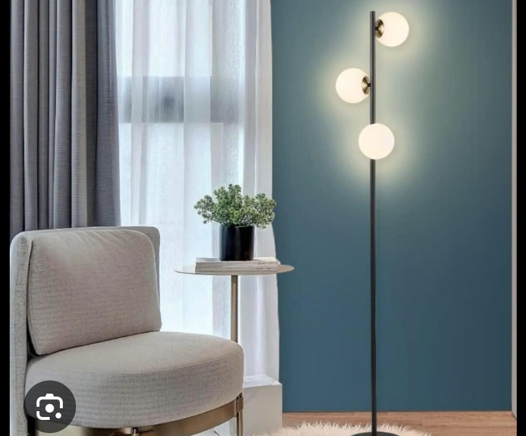 YHTlaeh Floor Lamp Modern 3 Globe for Living Room Bright Lighting LED Standing Light for Bedrooms Offices (Black)
